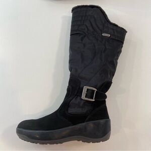 Pajar long black Winter boots faux fur size 38 made in Romania buckle slip in